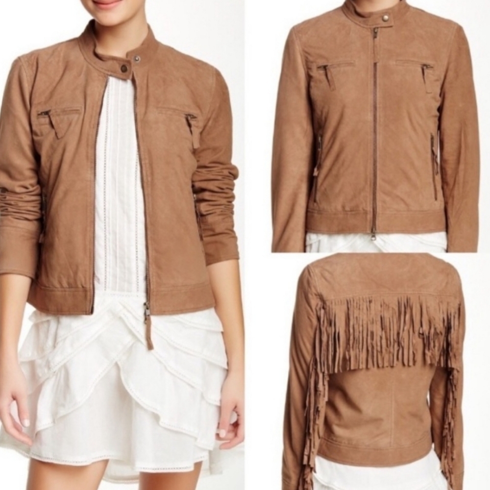 Pam & Gela tan fringe suede Southwestern Western Cowgirl Jacket